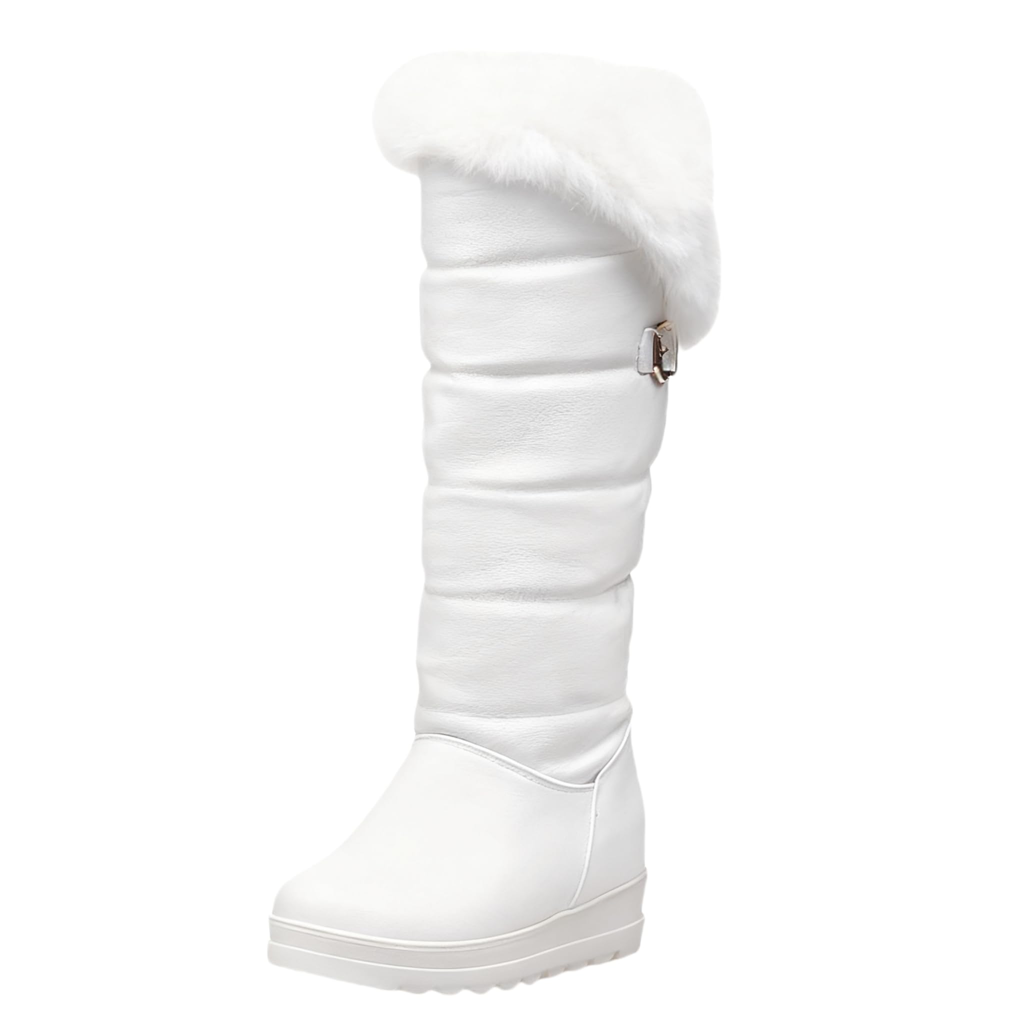 Women Winter Warm Fur Lined Knee High Down Snow Boots Fur Collar Warm Waterproof Non-slip Snow Boot Walking