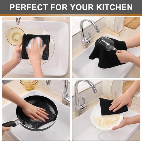 Image of 100% Cotton Kitchen Dish Cloths, 6 Pack Waffle Weave Ultra Soft Absorbent Dish Towels for Drying Dishes Quick Drying Kitchen Towels Dish Rags, 13.4 X 13.4 Inches (Black, Pack of 3)
