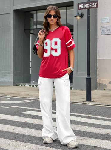 Image of LovelyWholesale Women's Oversized V Neck Jersey Shirts Summer Football Graphic Tee