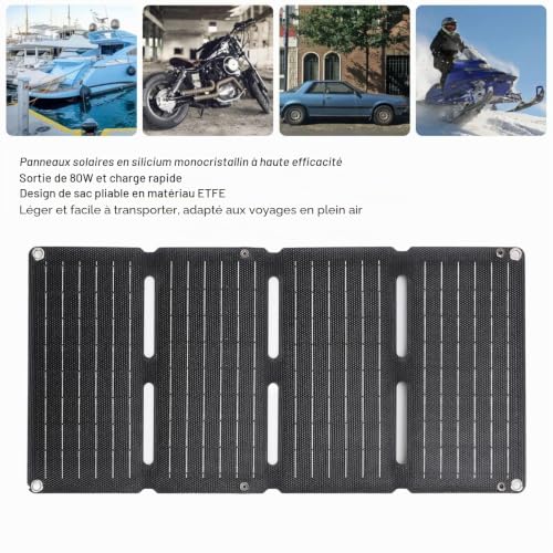 Cargador de Panel Solar de 80W, Potencia de Respaldo Solar Portátil Plegable con Salida USB Dual para Teléfonos, Tabletas - a Prueba de Agua para Acampar, Senderismo, Mochilero