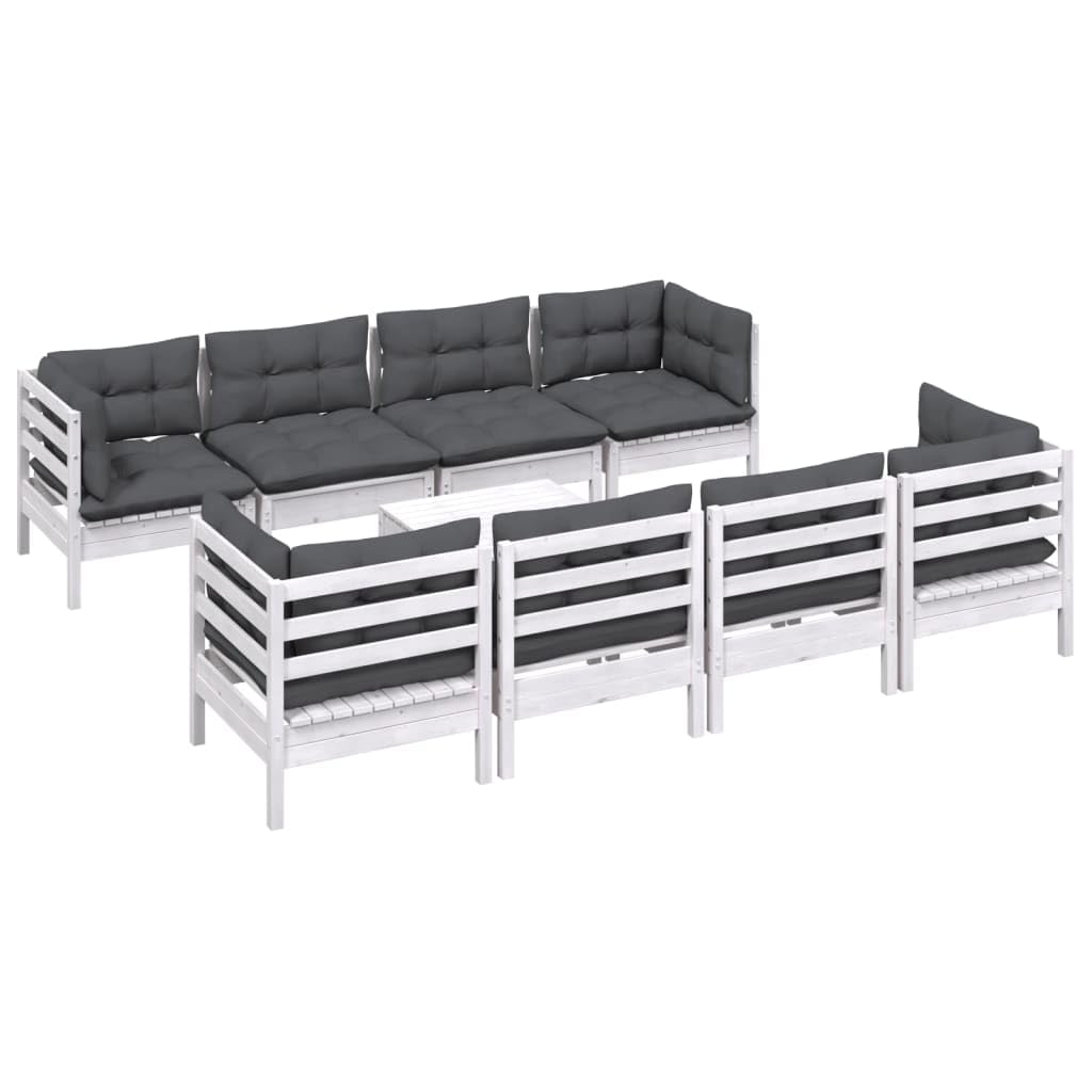 Générique Salon de Jardin Modulable 9 Pièces en Bois de Pin Massif avec Coussins Anthracite – Ensemble Canapé d'angle, Central et Table pour Terrasse, Jardin, Balcon | Confortable et Design