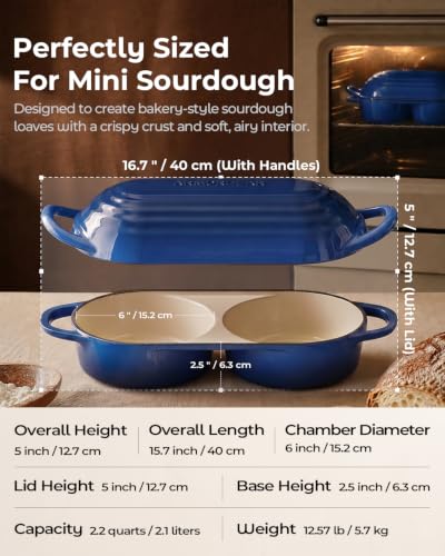 Image of Mini Double Dutch Oven for Sourdough, Enameled Cast Iron Bread Pan, Blue