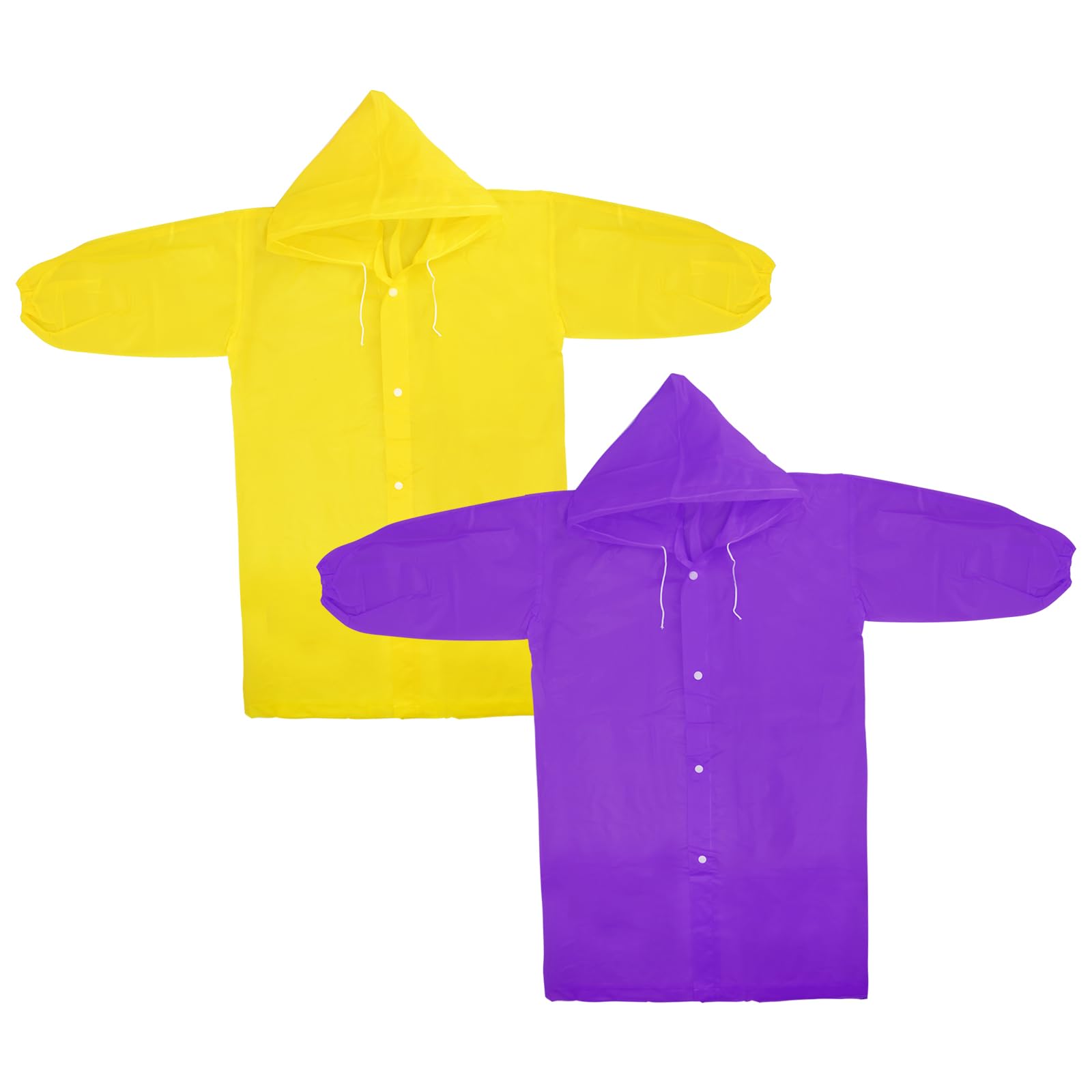 Volumoon 2pcs Impermeabile per Bambini 110cm, Poncho Pioggia Unisex con Cappuccio e Bottoni Portatile, Bambini Impermeabile Giacca da Pioggia, Riutilizzabile Mantella Antipioggia in EVA (Giallo+Viola)