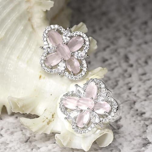 Rhodium-Plated American Diamond Floral Stud Earrings