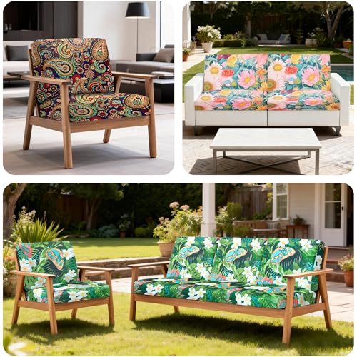 Image of BIETYONE 4Pcs Patio Stretch Cushion Covers,Outdoor Sofa Replacement Cover Slipcovers for Patio Furniture Cushion Covers, Washable Reusable Furniture Protector