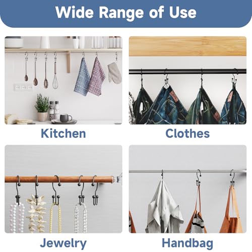 Image of Titanker Shower Curtain Hooks Rings, Rust Resistant Metal Minimalist Simple Double Glide Shower Hooks Rings for Bathroom Shower Rods Curtains, Set of 12 Hooks - Black
