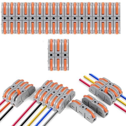 Image of ZIVIK Push Wire Connector, 20Pcs 1 in 1 out Universal Connection Terminals, Circuit Inline Splices Electric Cable Connectors, Clamp with Actuation Lever, 4 mm Conductor Clamp (20, 1 In 1 Out)