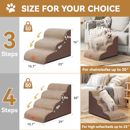 Dog Ramp and Stair for Bed 16" H-20 H,3-Step Cat Stair for Sofa and Chair,4-Step Dog Ramp for High Bed and Window,Durable Nonslip Fabric Cover for Indoor (Coffee-16 H, Pet Friendly, 3) - Image 6
