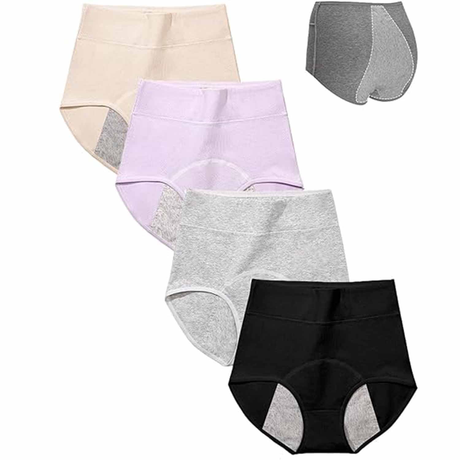 IsoUde High Waist Leakproof Comfort Panties, Leak-proof, Sanitary Pants,Seamless Tummy Control Cotton Briefs Panties for Women (4pcs-D,XXL)