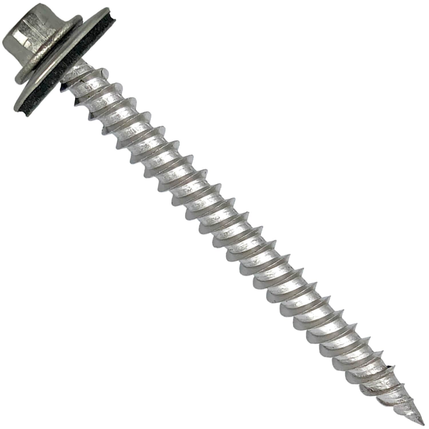 Stainless Steel Metal Roofing Screw: NO Paint (250) 12 x 2-1/2″ Hex Sheet Metal Roof Screw. Sharp Point Metal to Wood siding Screws. 5/8″ EPDM Washer.