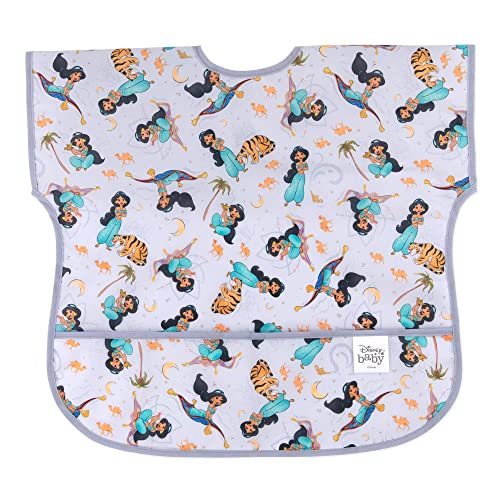 Image of Bumkins Disney Short Sleeve Bib for Girl or Boy, Toddler and Kids for 1-3 Years, Large Size, Essential Must Have for Junior Children, Eating, Mess Saving Soft Fabric Apron for Play, Jasmine