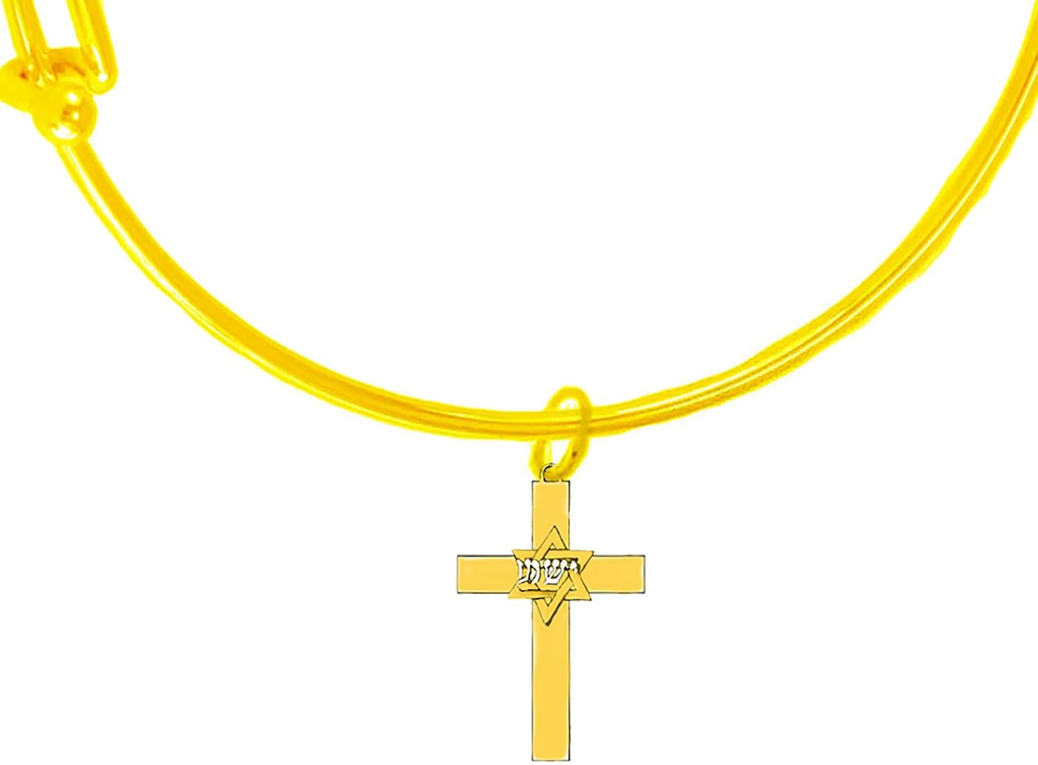 Messianic 14KT Goldtone Star Of David With Yeshua (Jesus) In Hebrew In Silvertone. Miracle Wire Bracelet That Will Fit Anyone 5" To 9" Wrist. What A Wonderful Gift For Yourself, Or Someone Special. Comes In A Velvet Bag