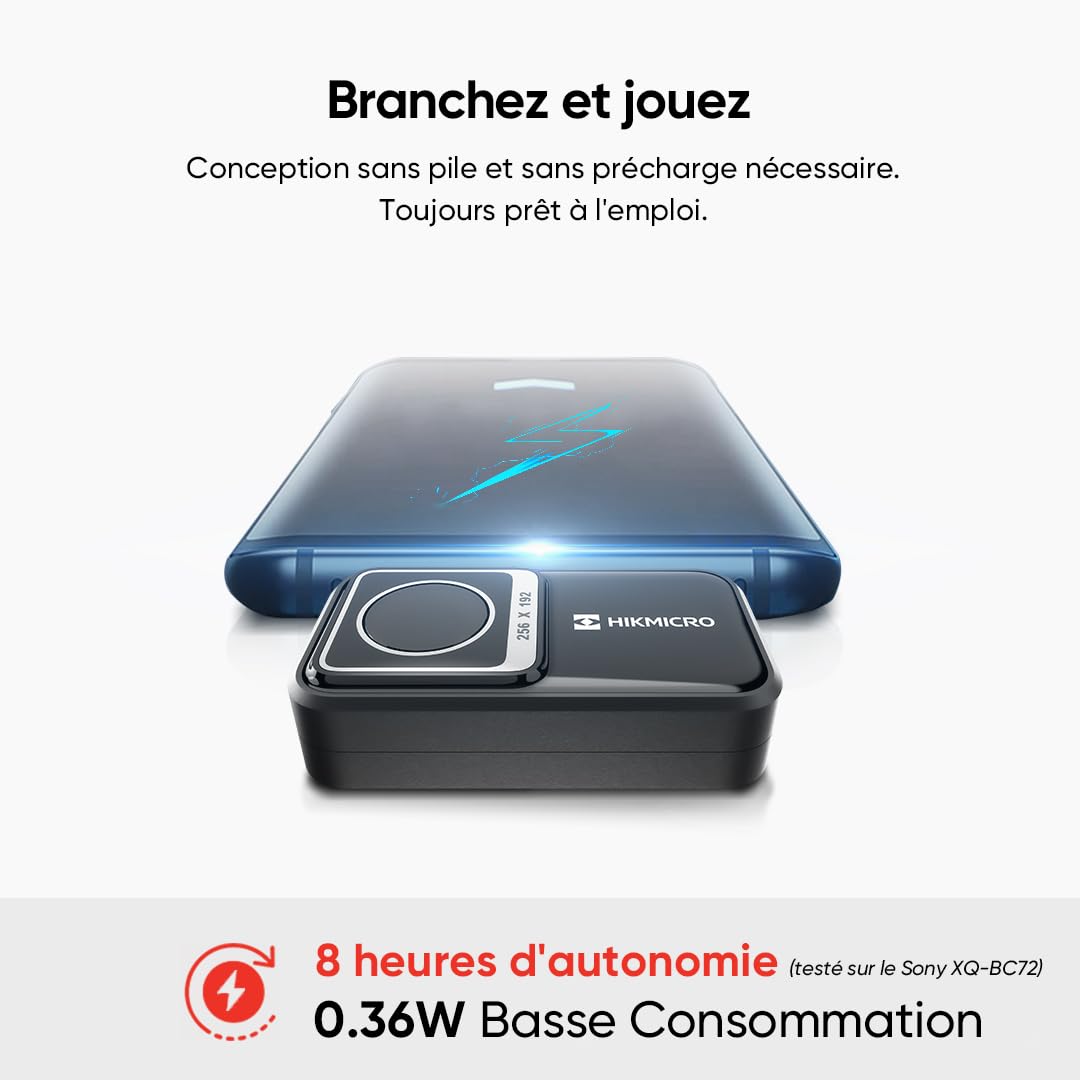 HIKMICRO Mini2 Caméra thermique Android, résolution IR 256 x 192, caméra thermique, fréquence de rafraîchissement 25Hz, angle de vue 50°, 49 152 pixels, -20°C à 350°C, USB-C(pas pour iphone).