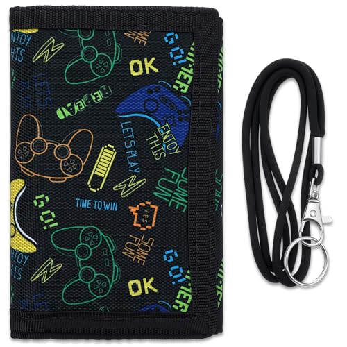 Geldbeutel Zum Umhängen Kinder Brustbeutel Kinder Motiv Videospiel Portemonnaie Jungen Teenager Mit Schlüsselanhänger und Schlüsselband Geldbörse Portmonee für Geburtstagsgeschenk Schulanfang