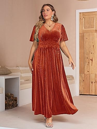 Image of Simplee Women's V Neck Velvet Maxi Dress Short Sleeve Empire Waist Long Formal Dress for Wedding Guest