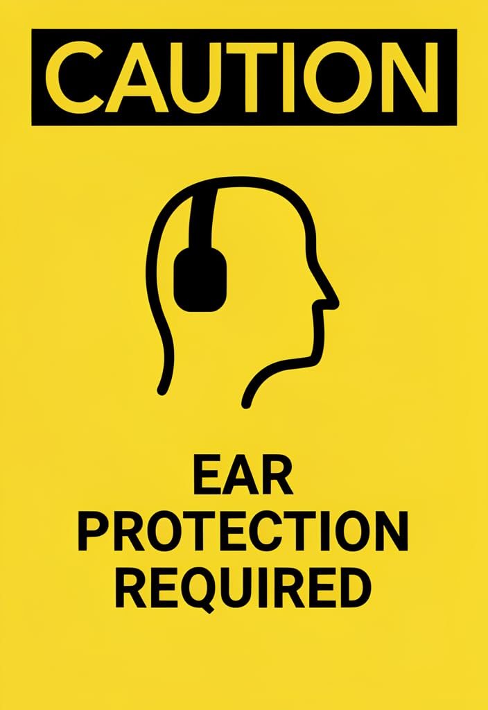 peiyeety Caution Ear Protection Required Tin Sign 12x8 Inch, Yellow & Black Safety Notice Metal Wall Decor, Industrial Hearing Protection Reminder for Workshop Garage Factory Jobsite