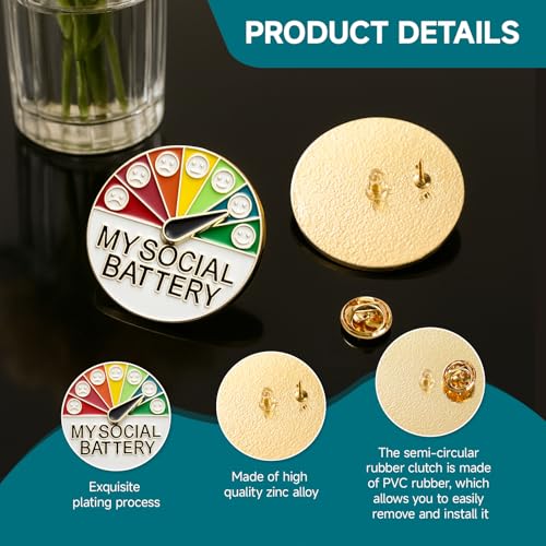 Image of 2PCS Round Social Battery Pin,My Social Battery Slider Pin,Funny Interactive Brooch Pins Lapel,Mood Enamel Pins 7 Days a Week for Backpacks Hat Bags Scarves Clothing(Gold,Silver)
