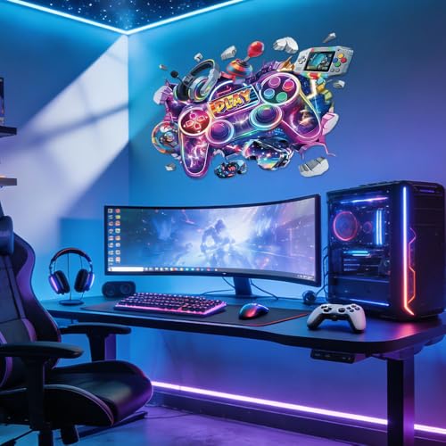 milaosk Wandtattoo 3D Gamer Junge Aufkleber Gaming Wandaufkleber Gaming Zimmer Controller Videospiel Wandsticker Gamer Zone Teenager Kinderzimmer Jugendzimmer Wanddeko
