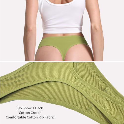 Image of 6 Pack Women's Ribbed Cotton Thongs High Waist Panties Underwear | GAREDOB 6 Pack Women's Ribbed Cotton Thongs High Waist Seamless Panties Plus Size High Rise No Show Underwear