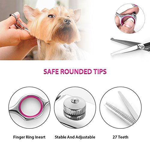 Pet Grooming Scissors Kit - Cat Dog Grooming Scissors - 5 Pcs( For Trimming Body, Face, Ear, Nose, Paw) , Sharp Shears With Safety Rounded Tips For Small, Medium & Large Pets ( Include Grooming Comb ) #TOP5