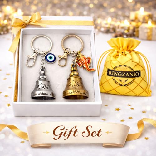 Image of Guardian Bell Keychain for Bike & Car | Tibetan Metal Evil Eye Bell | Good Luck & Protection Charm | Heavy Premium Key Ring for Riders & Vehicles
