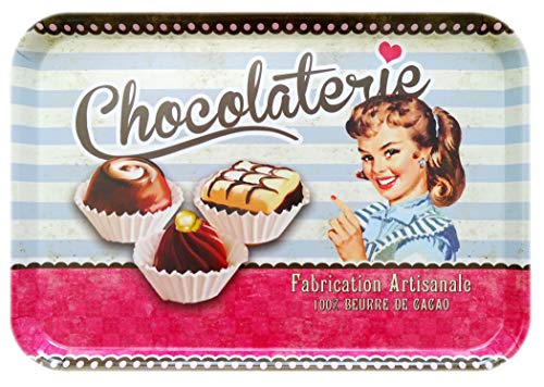 Lashuma Vassoio in plastica retrò colorato, robusto, 45 x 31 cm, grande, motivo: cioccolato