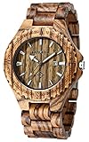 BEWELL ZS-W023A Mens Wooden Watch Zebra Wood Lightweight Calendar Quartz Wrist Watch (FBA)