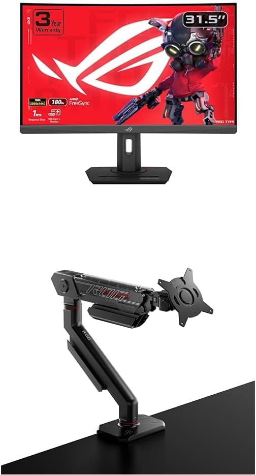 ASUS ROG Strix 32 1440P USB-C Curved HDR Gaming Monitor (XG32WCS) ROG Ergo Monitor Arm (AAS01)