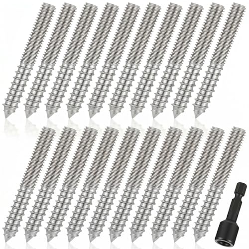 Image of Hicarer 20 Pack 3 /8-16 x 4 Inch Hanger Bolts Double Headed Bolts with Driver Self Tapping Screw Threaded Rod Screws for Furniture Double Headed for Wood Furniture Joint