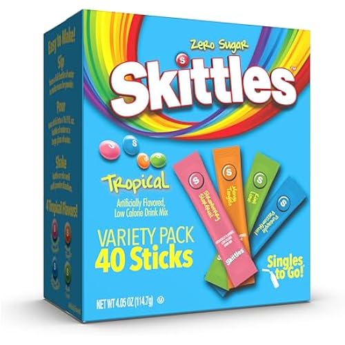 Singles To Go! Skittles Powdered Drink Mix, Tropical Variety Pack, 40 Count