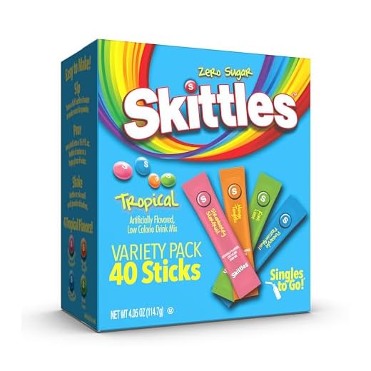 Skittles Singles To Go Tropical Flavors Variety Pack, Powdered Drink Mix, Includes 4 Flavors, Strawberry Starfruit, Mango Tangelo, Kiwi Lime, Pineapple Passionfruit, 40 Count