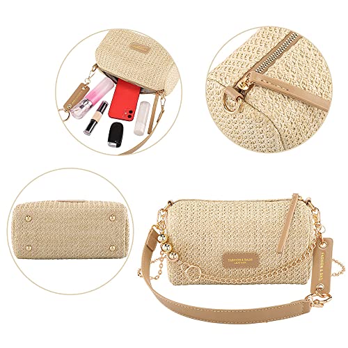 Bolso de hombro cilíndrico de paja para mujer verano miniatura 4