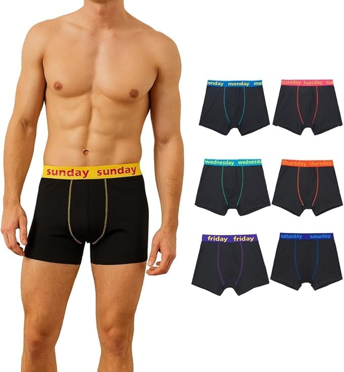 Mens Days Of The Week Boxer Shorts 7 Pack Comfort Fit Boxers Black Cotton Rich Stretch Men's Underwear Boxershort Trunks