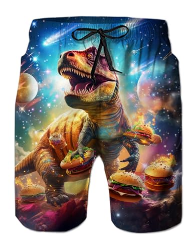 westwolf Swim Trunks for Men 3D Print Stretchy Waist Dinosaur Mens Board Shorts with Drawstring Bathing Suits Men Vacation Swimwear Knee Length Fashion Swim Shorts L