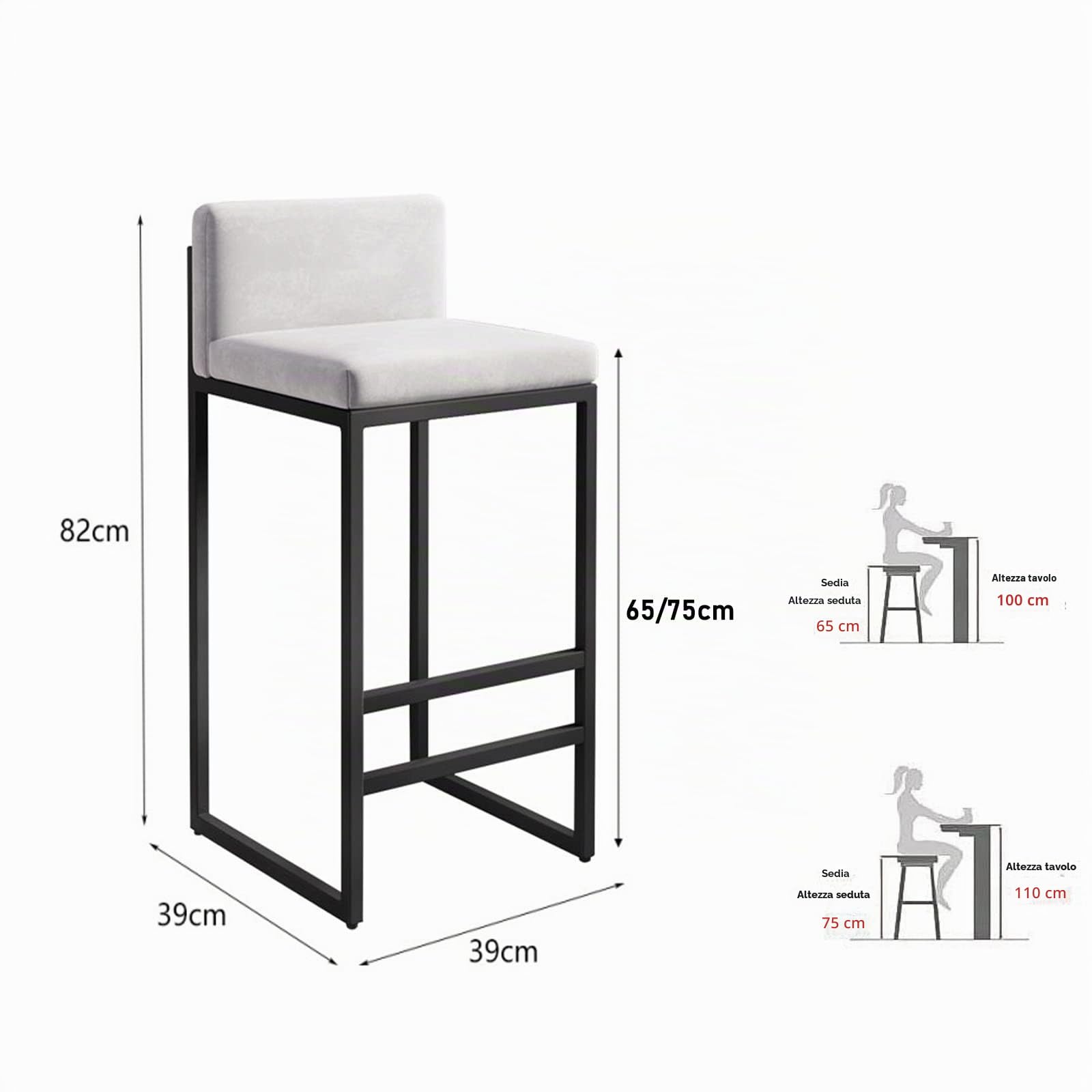 Sgabelli Cucina, Set di 2, Sgabelli da Bar, Sgabelli Alti per Cucina Sala da Pranzo Studio, Stile Industriale, Nero, Altezza di Seduta: 65/75 cm