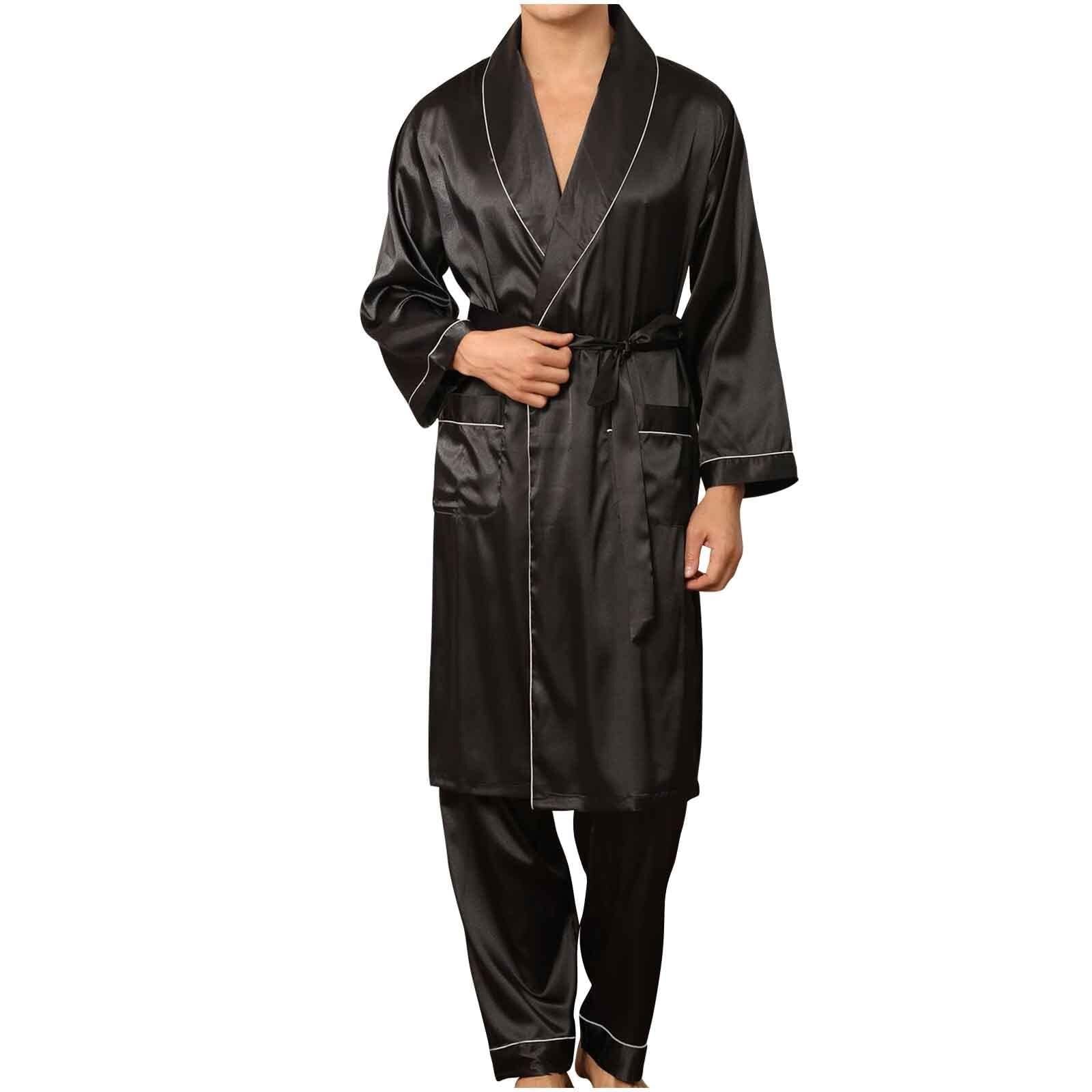 Conjunto de albornoz tipo kimono sedoso for hombre, 2 piezas, ligero