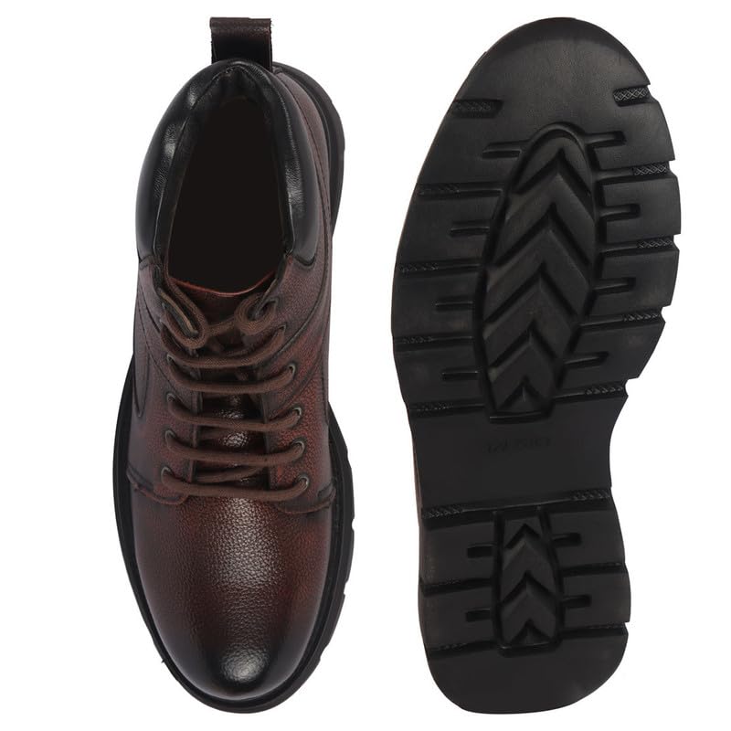 Image of FAUSTO Men Genuine Leather Lace Up Ankle Boots | High Ankle Shoes | Featherlite Memory Cushion Boots | Casual and Work Wear