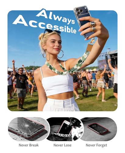 Image of Yonlevres Phone Lanyard Crossbody Strap Wrist Neck Adjustable Women Leaf | Cell Phone Lanyard for Travel Cruise Daily, Hands-free, Fit Keys ID Badge, for Full-coverage Phone Case, Accessories, Gifts