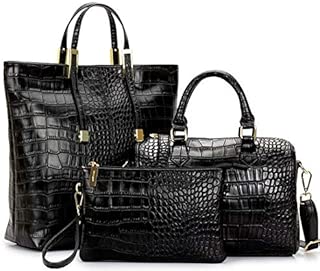 Lady women crocodile PU leather Tote handbag Fashion three pieces suit Multifunction Hao8226 blcak