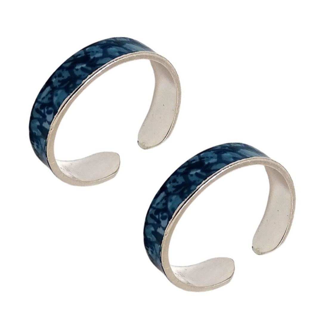 925 Sterling Silver Blue Marble Design Enamel Paint Toe Ring Bichhiya For Women ~ 2 Pcs-image-18