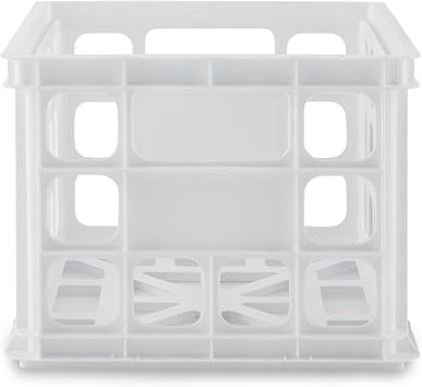 Sterilite Storage Crate, Stackable Plastic Bin Open Basket with Handles, Organize Home, Garage, Office, School, White, 1-Pack