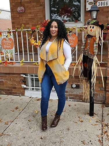 Unidear Womens Casual Asymetric Hem Open Front Plaid Sleeveless Lapel Vest Down Jacket Yellow M