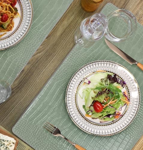 Jovono Faux Leather Placemats Set of 6, Waterproof Heat Resistant Dinner Place Mats for Dining Table, Non-Slip Crocodile Embossed, Green (17.8x11.8 Inch) by Jovono - Used condition - Image 5