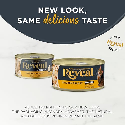 Image of Reveal Natural Wet Canned Cat Food,Limited and Natural Ingredients,Grain Free,High Protein with No Artificial Additives,Chicken Breast in Broth (2.47 oz Cans),(Pack of 48)