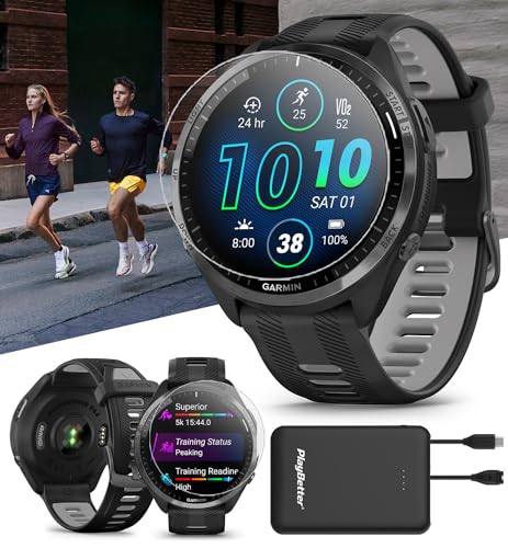 PlayBetter Garmin Forerunner 965 - Paquete de reloj inteligente GPS para correr y triatlón, pantalla AMOLED brillante, batería ligera de 31 horas, incluye protectores de pantalla y cargador portátil