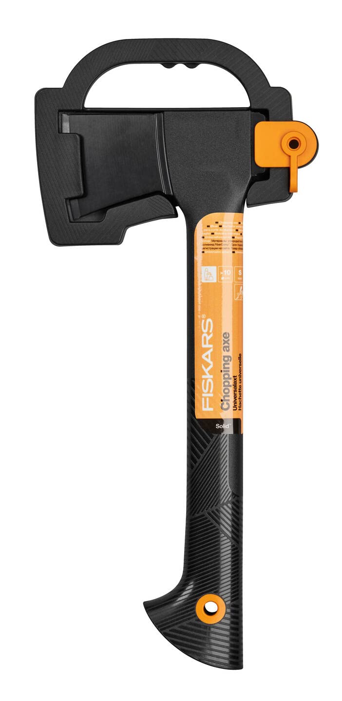 Fiskars Hachette universelle Solid A6, Étui de transport, revêtement antiadhésif, lame en acier de haute qualité/manche en plastique renforcé de fibre de verre, noir, longueur : 39 cm, 652 g, 1052046