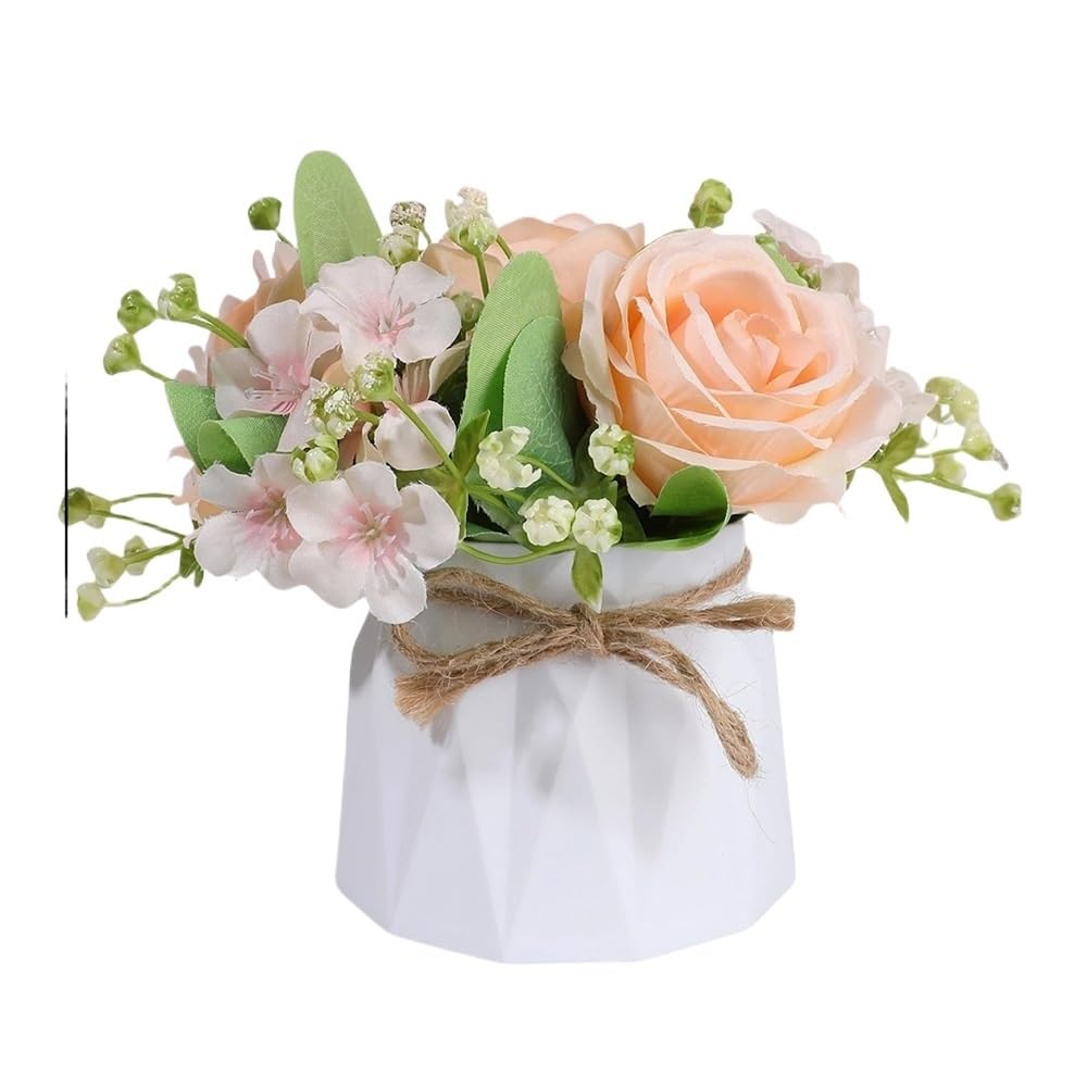 Huffa Champagne Artificial Rose Flower - Potted Silk Flower For Living Room Decoration(Champagne)