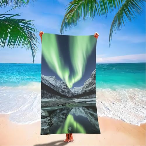 Toalla Playa Grande Microfibra XXL 150x75cm Aurora Hombre Mujer Ligera Secado Rápido Libre de Arena Toallas de Playa Verde, Toalla Piscina para Viajes, Natación, Playa, Deportes, Sauna, Piscina BQ-J