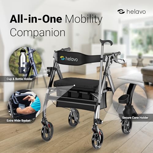 Image of Helavo 28.3 inch Extra Wide Bariatric Rollator Walker, 550 lbs Capacity