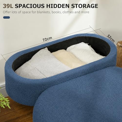 Image of Upholstered Ottoman Storage Bench, Premium Boucle Fabric, Heavy Duty 120 Kg Load Capacity, Multipurpose Seating for Living Room & Bedroom, Dusty Blue